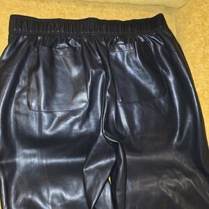 Avec Les Filles Black Faux Leather Track Pants